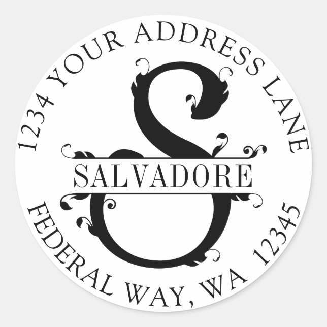 Adesivo Redondo Selo de Envelope Circular S Monograma Elegante (Frente)