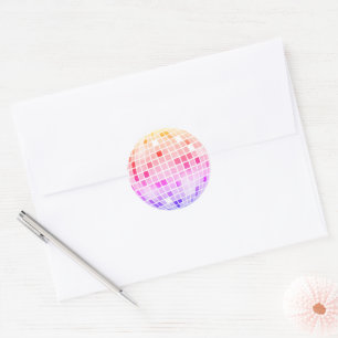 Adesivo Redondo Selo de Envelope Colorido da Bola Disco Retro 70s