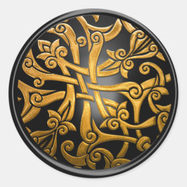 Adesivo Redondo Selo de envelope com Damasco Celta Preto e Dourado
