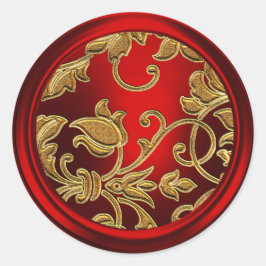 Adesivo Redondo Selo de envelope com Damasco Dourado e Vermelho