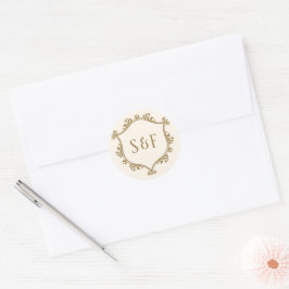Adesivo Redondo Selo de Envelope com Monograma em Creme e Dourado