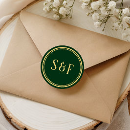 Adesivo Redondo Selo de Envelope com Monograma Verde e Dourado