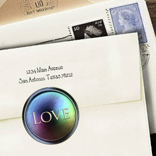 Adesivo Redondo Selo de Envelope de Amor Dourado Iridescente Escur