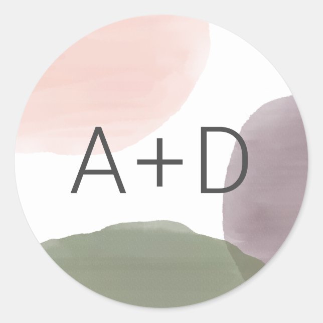 Adesivo Redondo Selo de Envelope de Aquarela Moderna, Casamento (Frente)