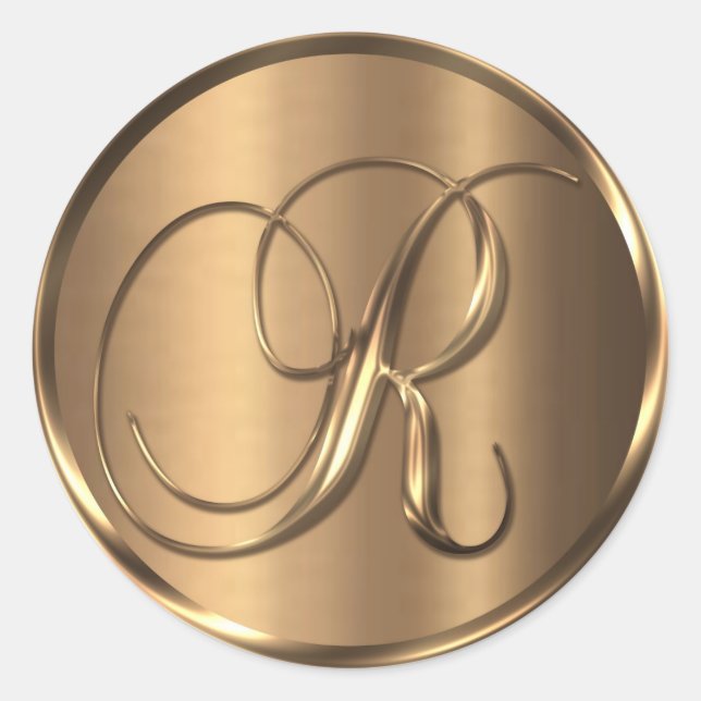 Adesivo Redondo Selo de Envelope de Bronze Monograma R NONMETÁLICO (Frente)
