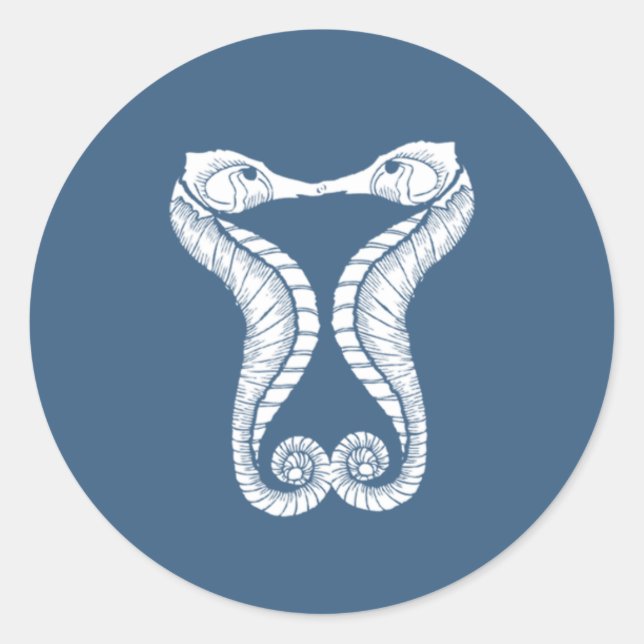 Adesivo Redondo Selo de Envelope de Casamento | Cavalos marinhos | (Frente)