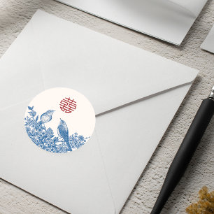 Adesivo Redondo Selo de Envelope de Casamento Chinês Magpie Double