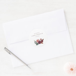 Adesivo Redondo Selo de envelope de casamento com buquê floral rús