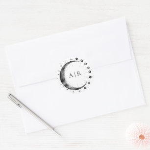 Adesivo Redondo Selo de Envelope de Casamento Crescente Lua Preto