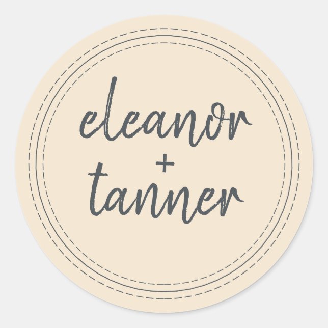 Adesivo Redondo Selo de Envelope de Casamento de Marfim com Nomes  (Frente)