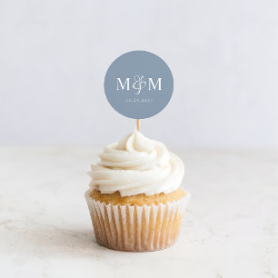 Adesivo Redondo Selo de Envelope de Casamento de Monograma Azul El