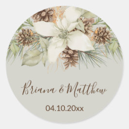 Adesivo Redondo Selo de Envelope de Casamento Elegante de Beige de
