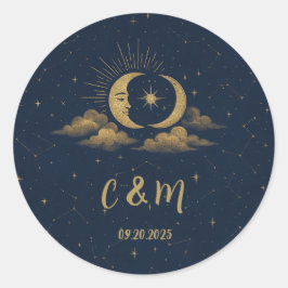 Adesivo Redondo Selo de Envelope de Casamento Lua Celestial