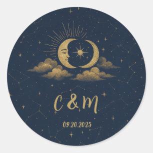Adesivo Redondo Selo de Envelope de Casamento Lua Celestial