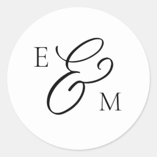 Adesivo Redondo Selo de Envelope de Casamento Monograma Clássico