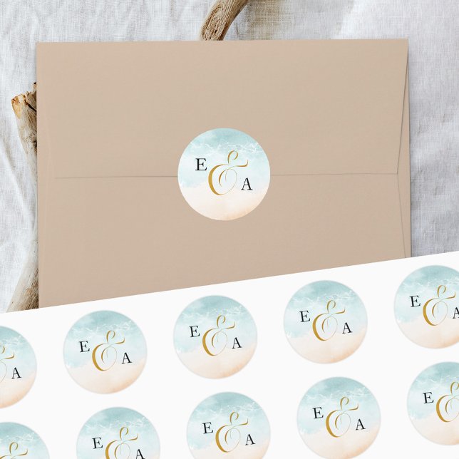 Adesivo Redondo Selo de Envelope de Casamento Monogramado Boho Bea (Criador carregado)