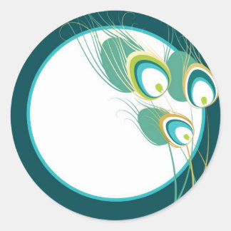 Adesivo Redondo Selo de Envelope de Casamento Peacock Moderno Teal