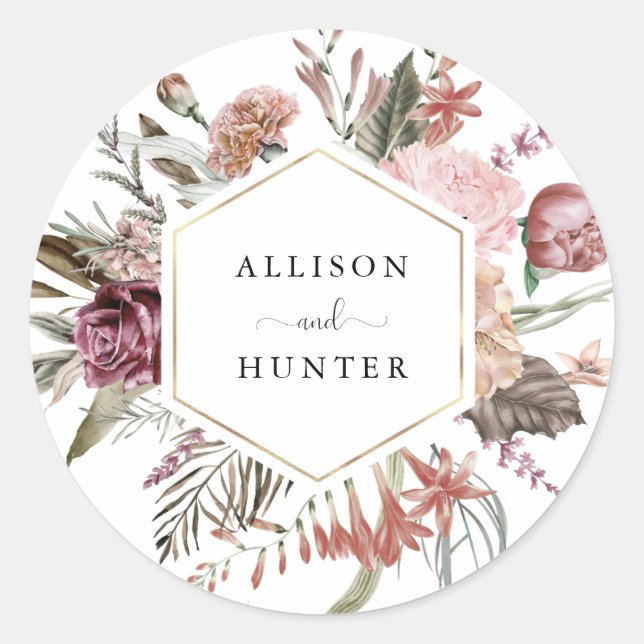 Adesivo Redondo Selo de Envelope de Casamento | Rosa poeirento (Frente)