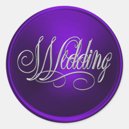 Adesivo Redondo Selo de Envelope de Casamento Roxo e Prateado