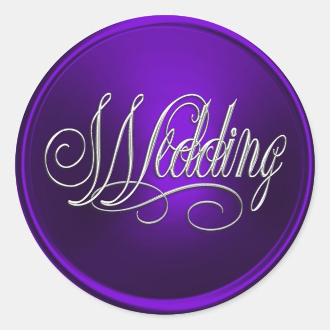Adesivo Redondo Selo de Envelope de Casamento Roxo e Prateado (Frente)