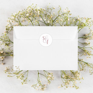 Adesivo Redondo Selo de Envelope de Casamento Simples Rosa-Rosa-Ro