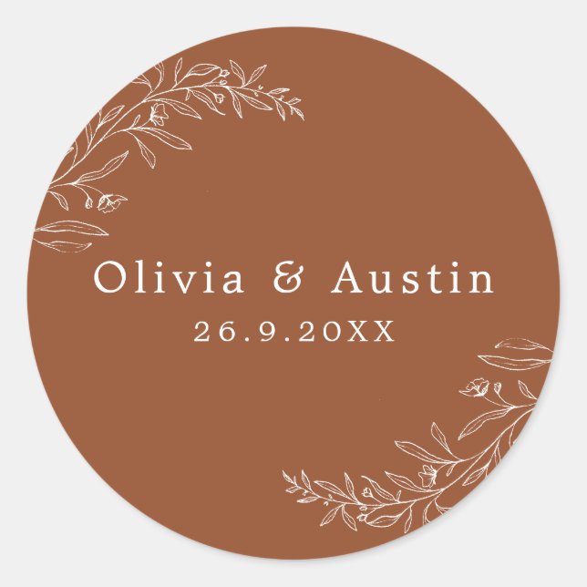 Adesivo Redondo Selo de Envelope de Casamento Terracotta Moderno M (Frente)
