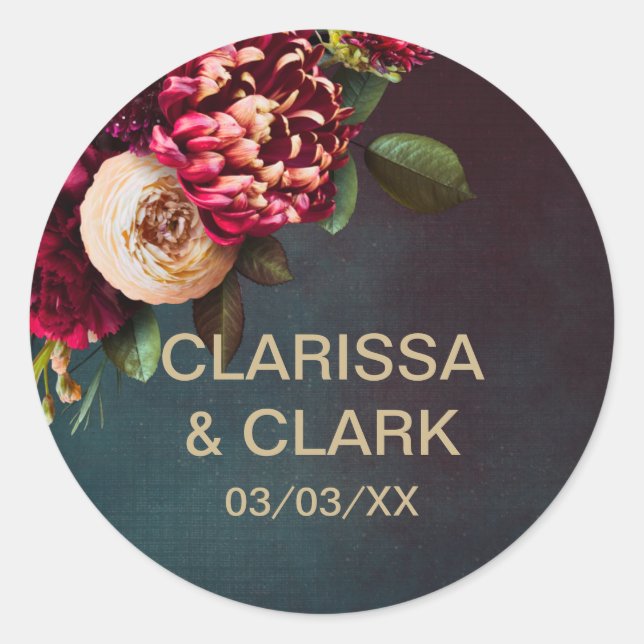 Adesivo Redondo Selo De Envelope De Casamento Vermelho E Dourado (Frente)