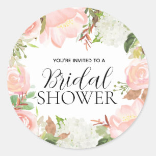 Adesivo Redondo Selo de Envelope de Chá de Noiva Floral Rosa