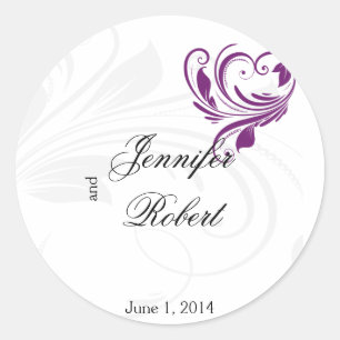 Adesivo Redondo Selo de Envelope de Coração Floral Púrpura de Prat