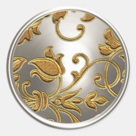 Adesivo Redondo Selo de envelope de Damasco Dourado e Prateado