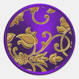 Adesivo Redondo Selo de envelope de Damasco Dourado e Roxo