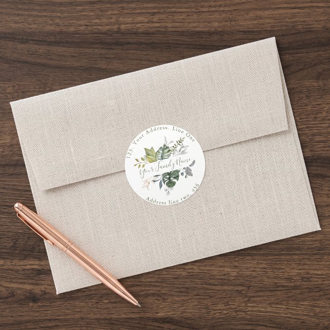 Adesivo Redondo Selo de Envelope de Endereço de Devolução de Folha (Pretty green leaves Return Address Envelope Seal)