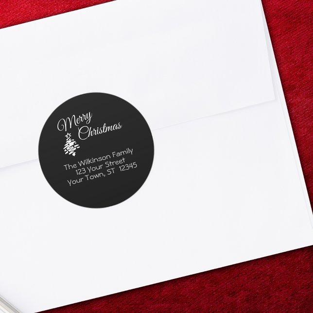 Adesivo Redondo Selo de Envelope de Envelope Preto Feliz Natal (Merry Christmas Black Return Address Envelope Seal)