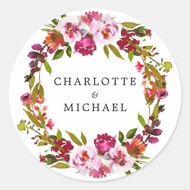 Adesivo Redondo Selo de Envelope de Festa de noivado Floral, verme (Frente)