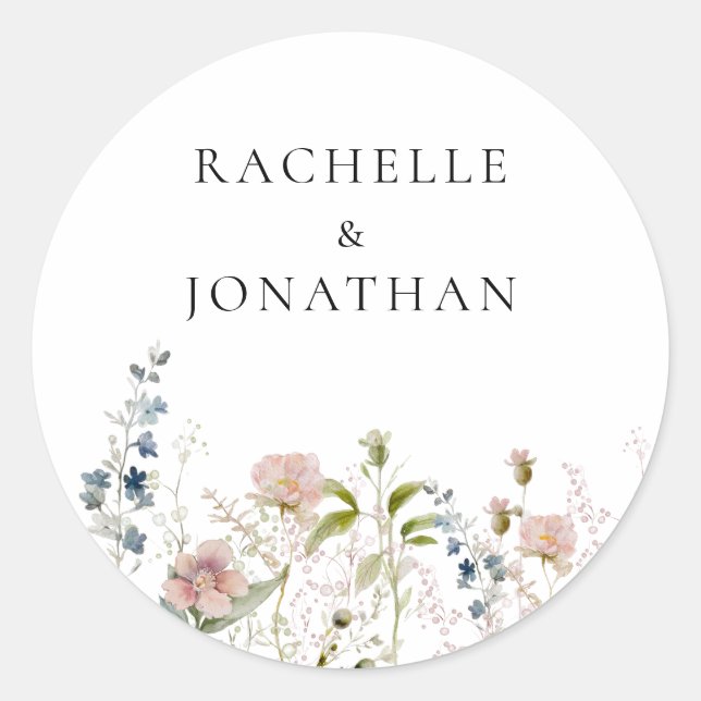 Adesivo Redondo Selo de Envelope de Flor Silvestre para Noiva e No (Frente)