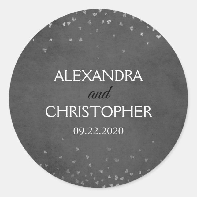 Adesivo Redondo Selo de Envelope de Folha Negra e Prateada (Frente)