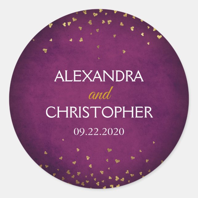 Adesivo Redondo Selo de Envelope de Folha Roxa e Dourada (Frente)
