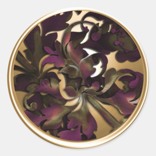 Adesivo Redondo Selo de Envelope de Folhagem Dourada (Frente)