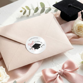 Adesivo Redondo Selo de Envelope de Formatura com Laço Rosa