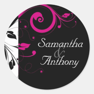 Adesivo Redondo Selo de Envelope de Fuchsia, Preto, Branco