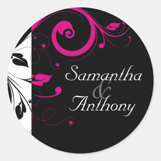 Adesivo Redondo Selo de Envelope de Fuchsia, Preto, Branco (Frente)