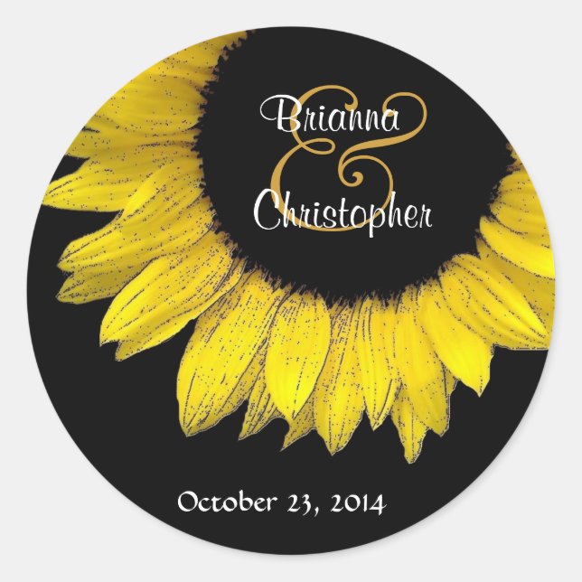 Adesivo Redondo Selo de Envelope de Girassol Amarelo (Frente)