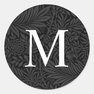 Adesivo Redondo Selo de Envelope de Monograma Floral Preto Simples