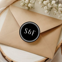 Selo de Envelope de Monograma Preto e Branco Elega