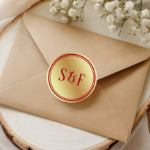 Selo de Envelope de Monograma Vermelho Marrom Folh