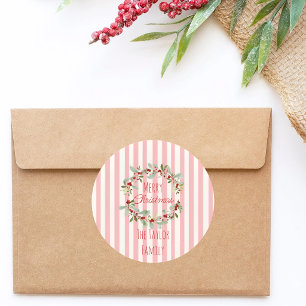 Adesivo Redondo Selo de Envelope de Natal Rosa Feliz Natal Flo