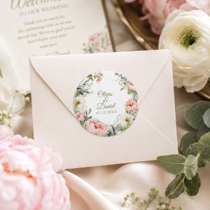 Adesivo Redondo Selo de Envelope de Noiva Blush & Peach Peony