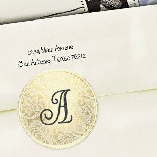 Adesivo Redondo Selo de Envelope de Noiva de Renda Dourado Preto M