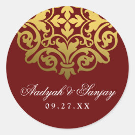 Adesivo Redondo Selo de Envelope de Noiva Vermelho Burgundy Mandal