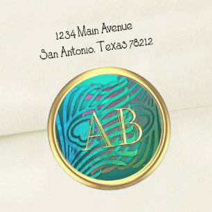Adesivo Redondo Selo de Envelope de Pavão Art Deco Dourado